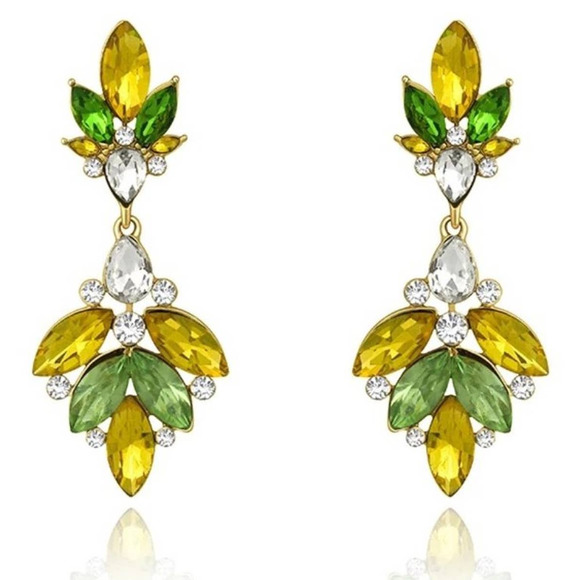 Luxurious Marquise Leaf Large Statement Earrings 18k Gold Plated - Picture 1 of 6